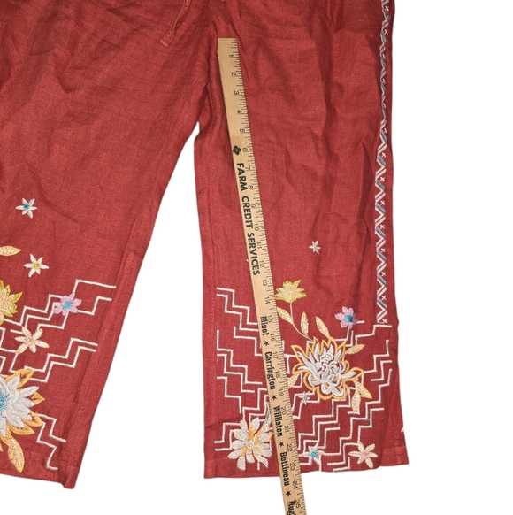 Johhny Was Elia Linen Tie Embroidered Wide-Leg Jumpsuit in Rust Size M - Picture 5 of 9